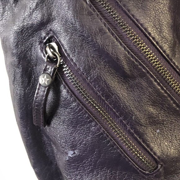 Converse One Star Faux Leather Distressed Purple Shoulder Satchel Tote Bag - Picture 2 of 5